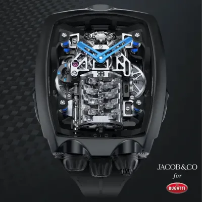 An ultra-luxury watchmaker shrunk one of the largest car engines ever made into a tiny, moving replica inside this  Bugatti watch